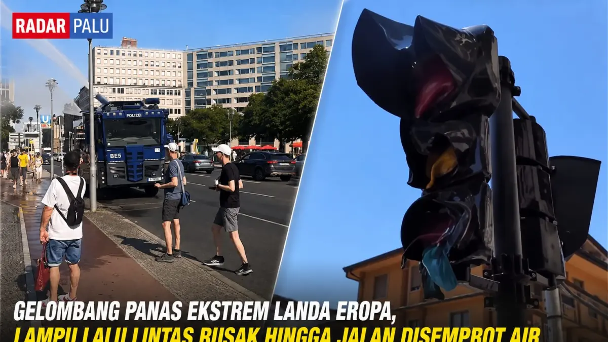 Video yang beredar di media sosial memperlihatkan dampak gelombang panas ekstrem di Italia dan Jerman, mulai dari penyemprotan air di jalan hingga gangguan pada lampu lalu lintas. Foto: Tangkapan layar Instagram @moh_in_shenzhen.