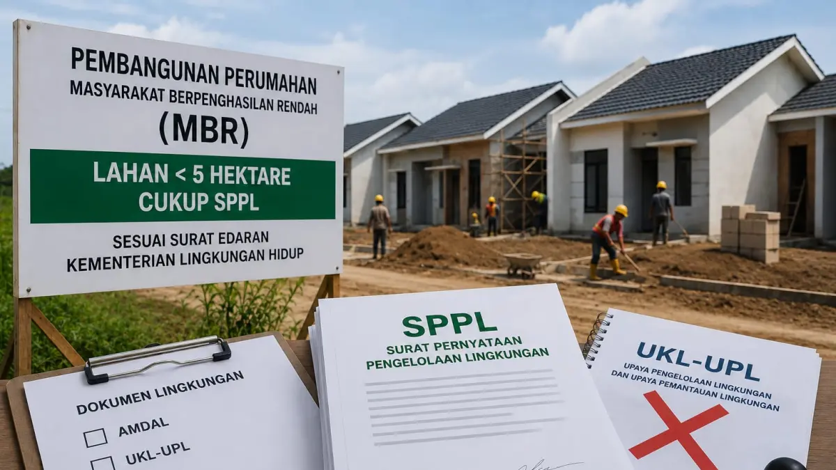Pemerintah mempermudah persyaratan dokumen lingkungan untuk pembangunan perumahan MBR. Lahan hingga lima hektare kini cukup menggunakan SPPL. (ILUSTRASI AI)