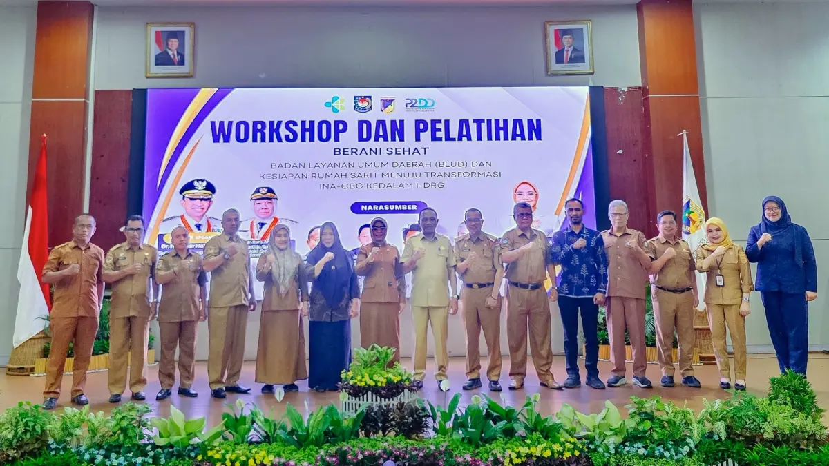 WORKSHOP: Sekretaris Kabupaten Morowali Utara Musda Guntur menghadiri Workshop BLUD dan Kesiapan Rumah Sakit Menghadapi Transformasi INA-CBG ke I-DRG yang berlangsung di Kantor Gubernur Sulawesi Tengah, Palu 7–9 Juli 2026. (FOTO: ISTIMEWA/RADAR PALU)