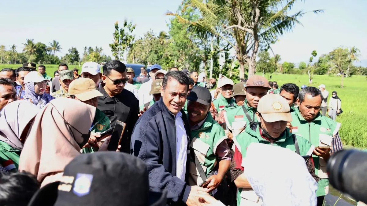 Mentan Amran saat meninjau pertanaman padi PM-AAS di Desa Bunkate, Kecamatan Jonggat, Kabupaten Lombok Tengah, Nusa Tenggara Barat, Jumat (10/7/2026).
