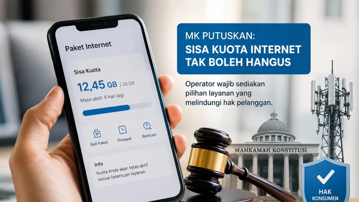 Ilustrasi penggunaan internet melalui telepon seluler. Mahkamah Konstitusi mewajibkan operator menyediakan pilihan layanan yang melindungi sisa kuota pelanggan. FOTO: Artificial Intelligence