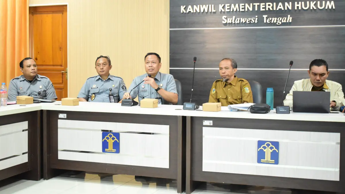 Kanwil Kemenkum Sulteng memfasilitasi harmonisasi Rancangan Peraturan Bupati Parigi Moutong tentang Pedoman Pelaksanaan SAKIP di Aula Kebangsaan Kanwil Kemenkum Sulteng, Senin (27/7/2026).
