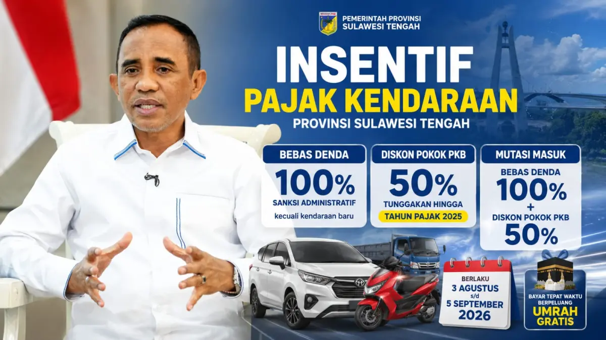 Gubernur Sulteng Anwar Hafid menyampaikan program insentif pajak kendaraan dengan bebas denda 100 persen dan diskon pokok PKB 50 persen. FOTO: DOK/RADAR PALU