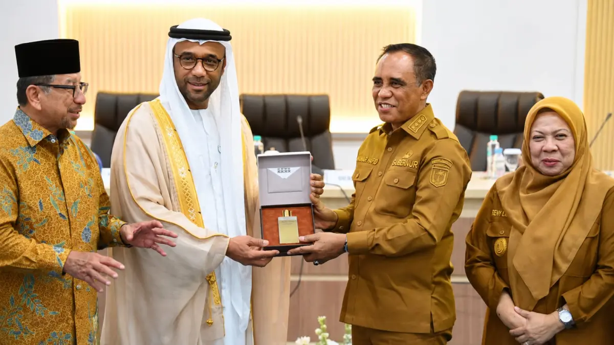 Gubernur Sulawesi Tengah Anwar Hafid menerima kunjungan Duta Besar Uni Emirat Arab (UEA) untuk Indonesia di Kantor Gubernur Sulteng, Selasa (4/8/2026), membahas peluang investasi strategis di berbagai sektor. FOTO: BIRO ADPIM SULTENG&nbsp;