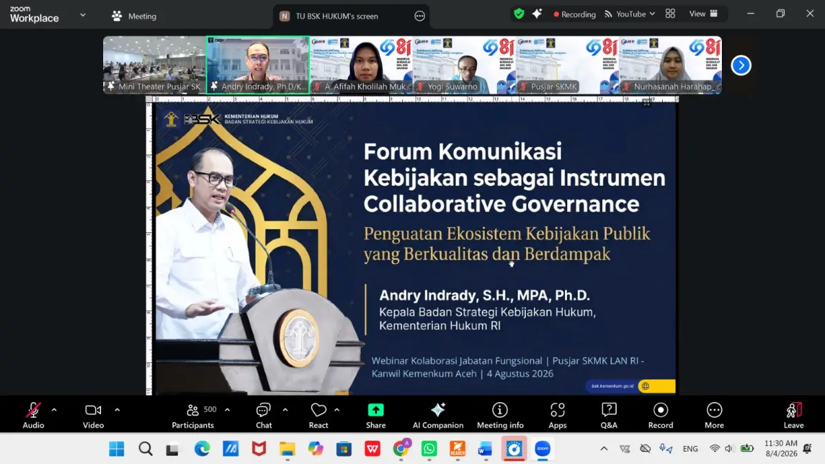 Webinar Hybrid Kolaborasi Jabatan Fungsional dalam Peningkatan Kualitas Kebijakan bertema “Penguatan Sinergi Jabatan Fungsional dalam Mewujudkan Kebijakan Publik yang Berkualitas, Berbasis Bukti, dan Berorientasi Hasil”, Selasa (4/8/2026).