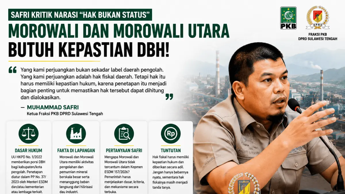 Muhammad Safri menegaskan Morowali dan Morowali Utara membutuhkan kepastian hukum atas hak fiskal dalam skema DBH Minerba.