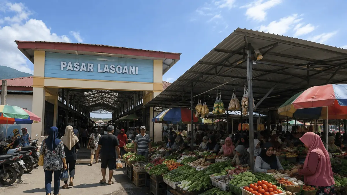 Aktivitas perdagangan di Pasar Lasoani, Kota Palu. Disperdagind mengkaji usulan agar pasar tersebut dibuka setiap hari. FOTO : ILUSTRASI AI