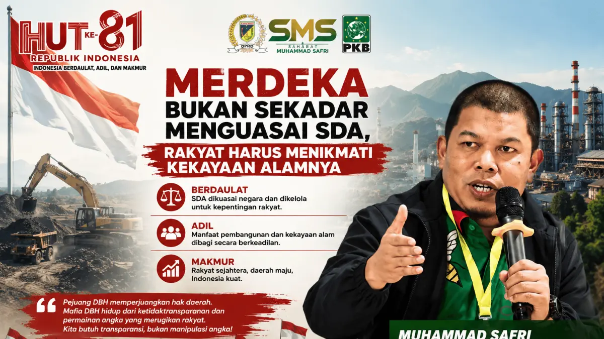 Muhammad Safri menegaskan, kemerdekaan harus diwujudkan melalui keadilan pengelolaan SDA dan manfaat yang nyata bagi masyarakat Sulawesi Tengah.