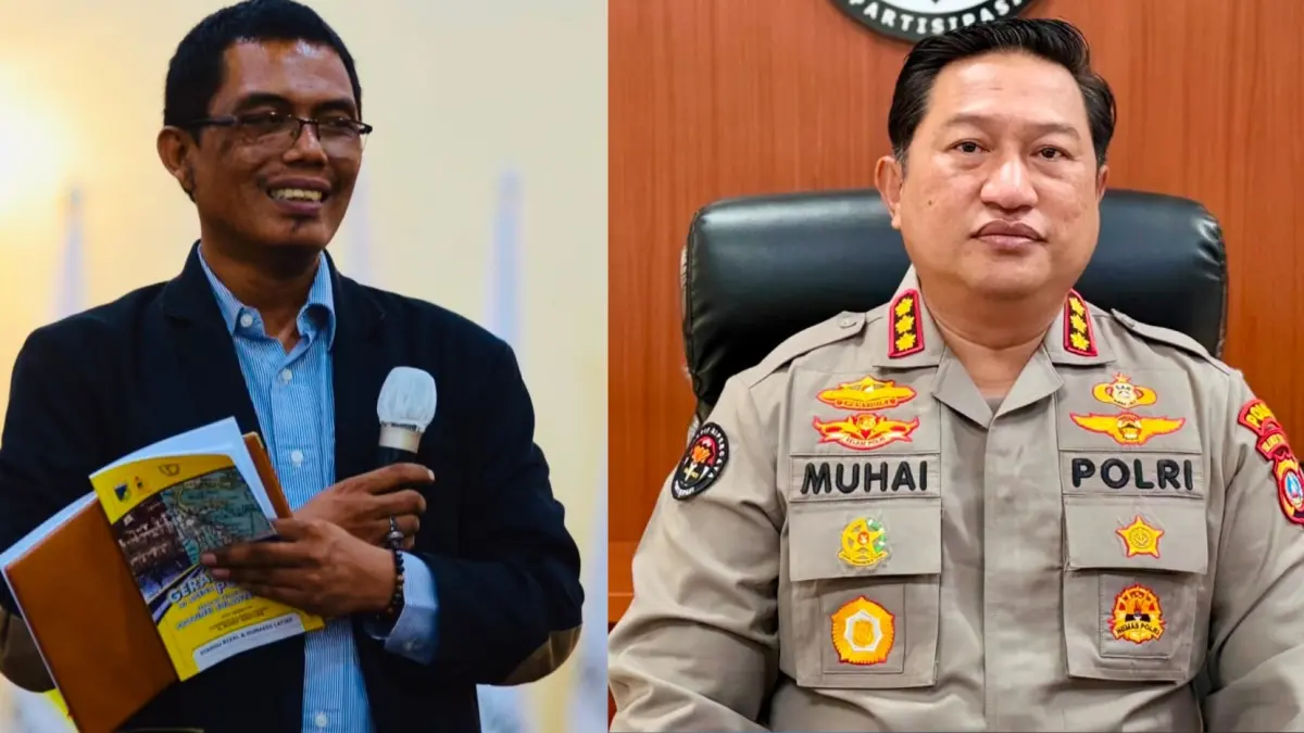 Natsir Said SH MH (kiri) kuasa hukum pelapor dan Kabid Humas Polda Sulteng, Kombes Pol. Achmad Muhaimin (kanan).