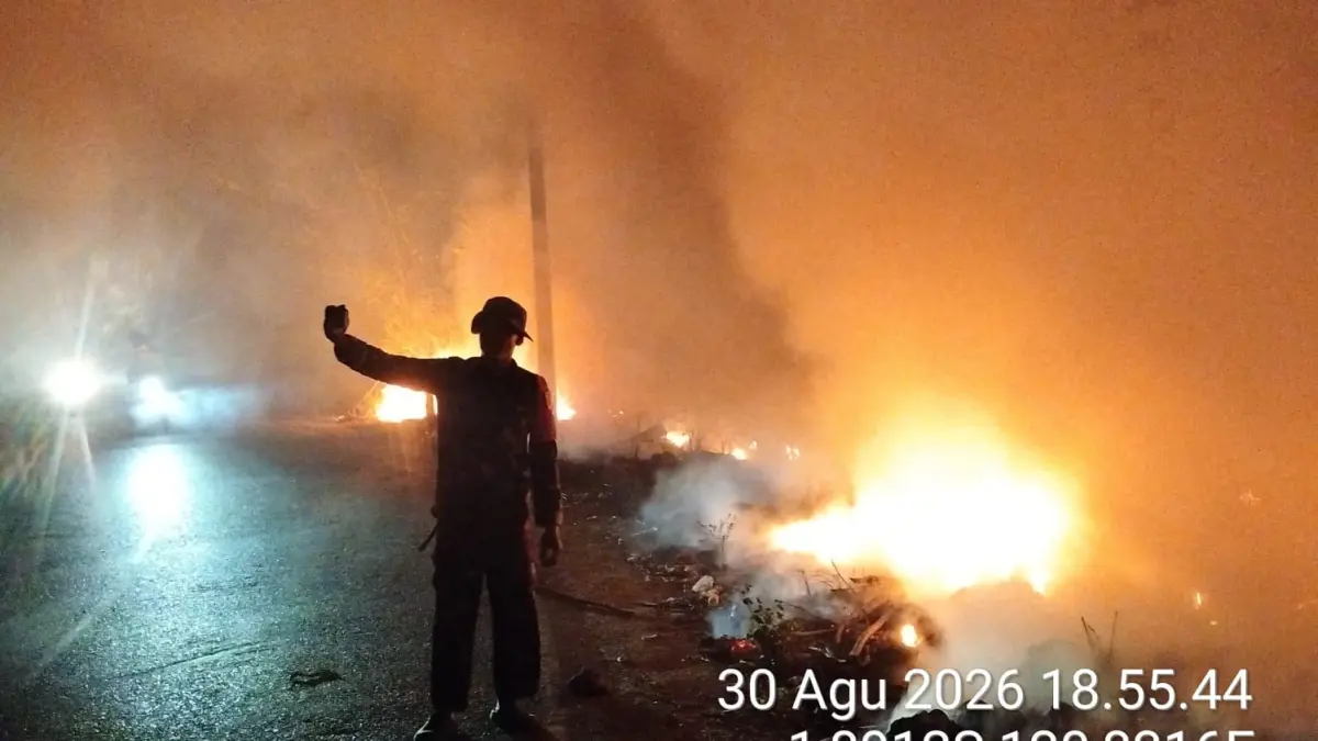Api diduga bermula dari tumpukan sampah di sekitar Desa Petiro sebelum kemudian merambat ke area semak belukar.