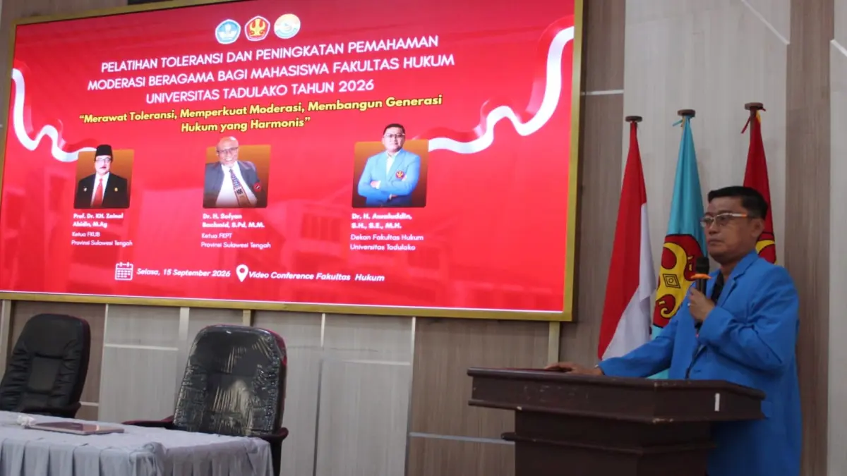 Kegiatan Pelatihan Toleransi dan Penguatan Moderasi Beragama di Kalangan Mahasiswa, Selasa (15/9) pagi, di Aula Fakultas Hukum Untad Palu.