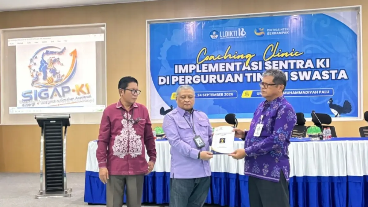 Coaching Clinic Implementasi Sentra Kekayaan Intelektual (KI) di Perguruan Tinggi Swasta Se-Sulawesi Tengah, yang dilaksanakan pada 24 September 2026, sebagai upaya mendorong perguruan tinggi menjadi salah satu motor penggerak ekosistem kekayaan intelektual di daerah.