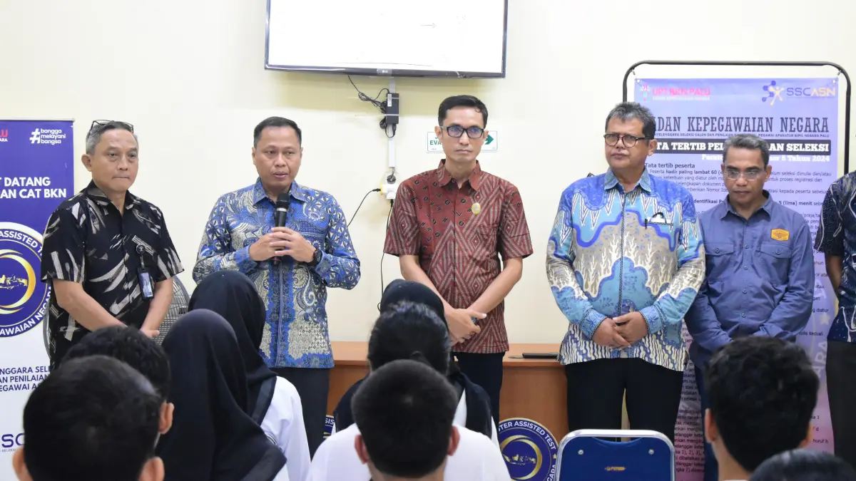 Pelaksanaan Seleksi Kompetensi Dasar (SKD) Politeknik Pengayoman Indonesia (Poltekpin) Tahun Anggaran 2026 berlangsung di UPT BKN Palu, Jalan Bantilan, Sabtu (26/9/2026).