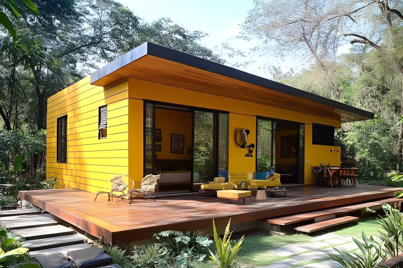 Desain Rumah Minimalis Kayu, Rumah kayu berwarna cerah, Solusi Cerdas untuk Hunian Modern yang Hemat dan Asri!