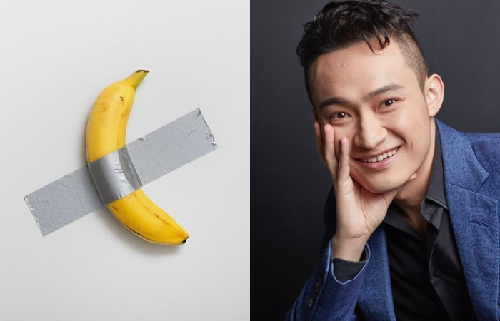 Gambar pisang yang ditempel di dinding dengan lakban, seni fenomenal karya Maurizio Cattelan.
