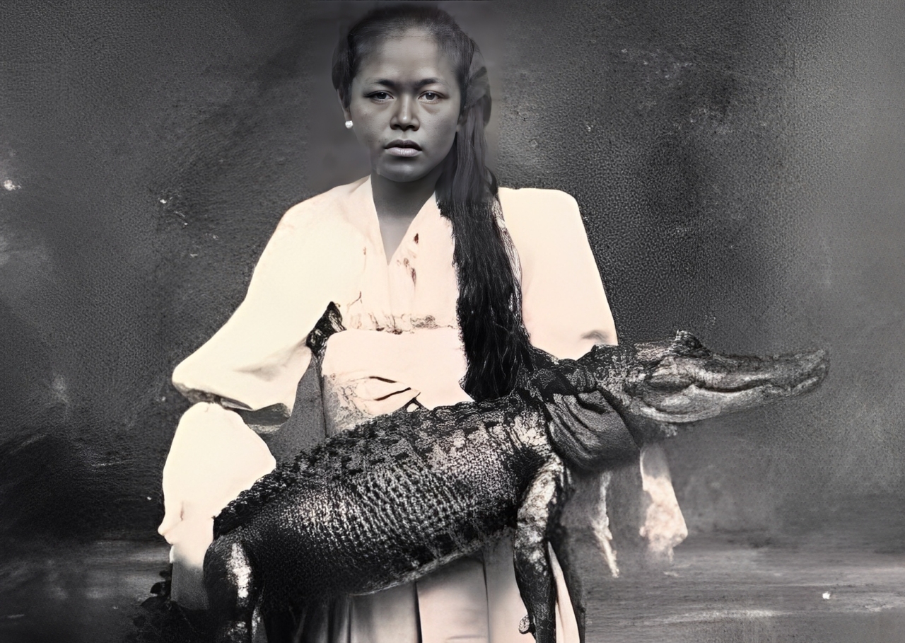 Potret langka Sutirah, pawang hewan perempuan pertama di Indonesia, yang berani menggendong buaya! Baca kisahnya di sini!