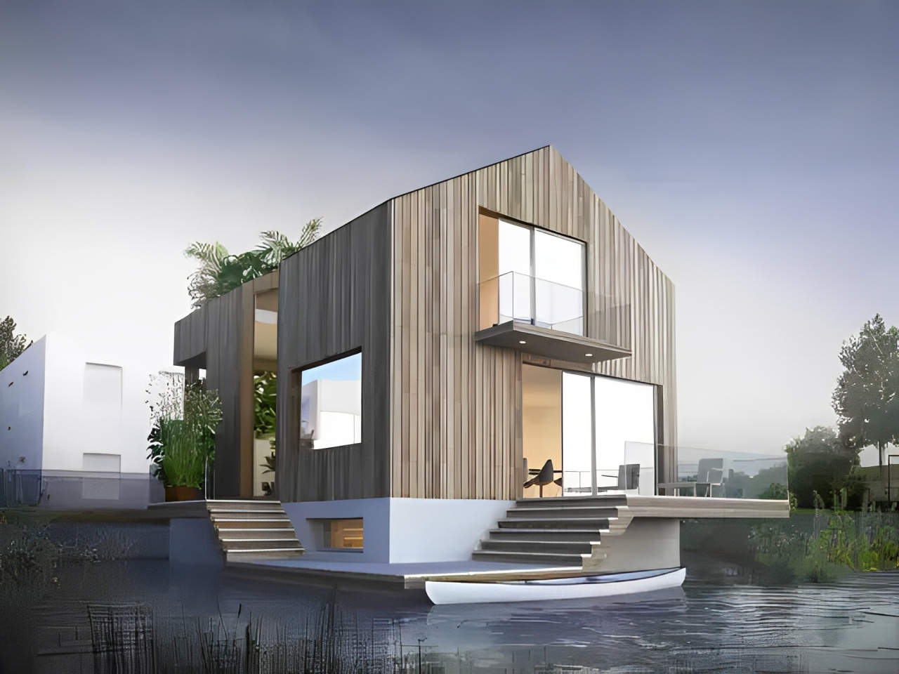 Desain rumah minimalis terapung anti banjir.