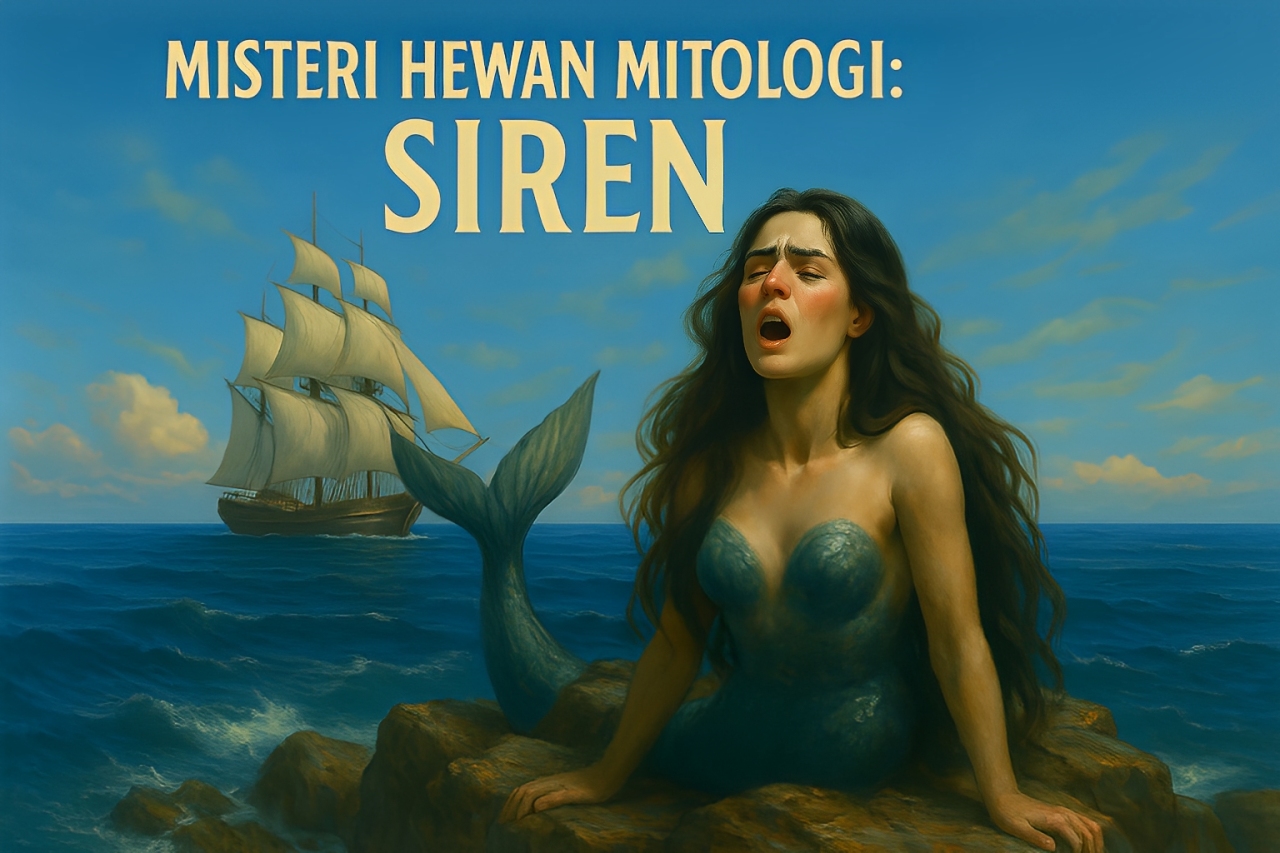 Ilustrasi Siren di atas batu karang.