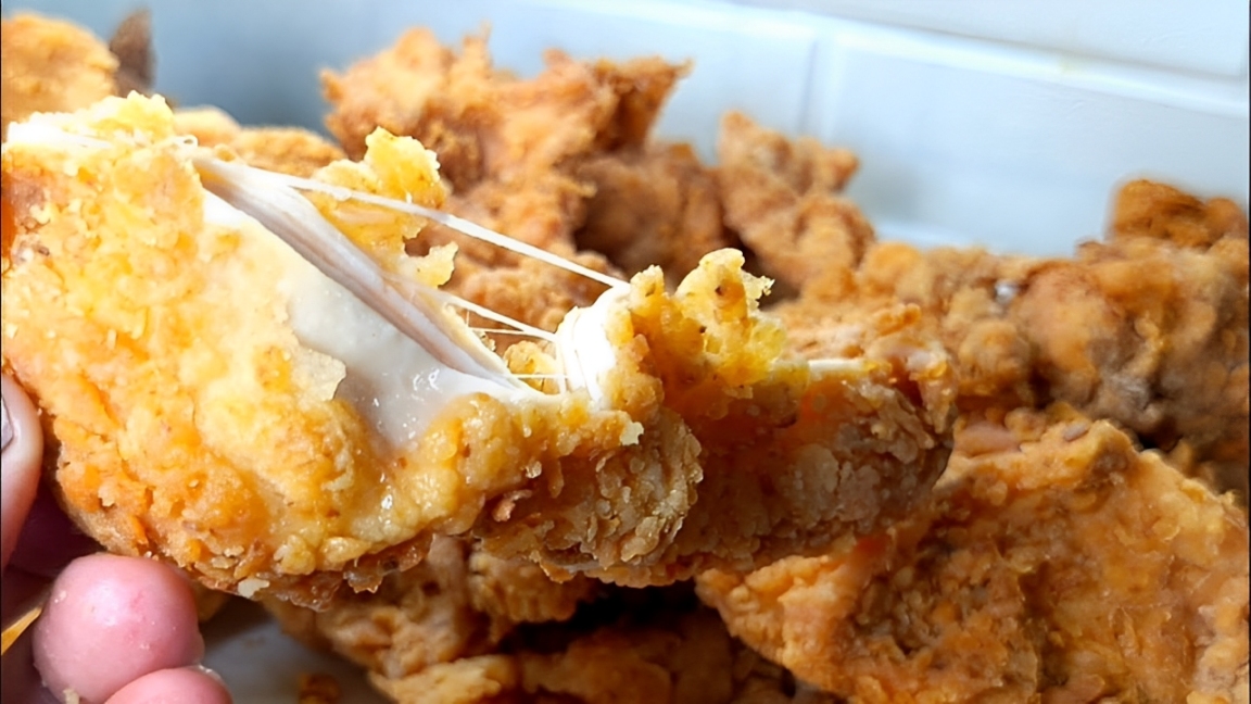 Ayam crispy golden brown garing luar, juicy dalam.