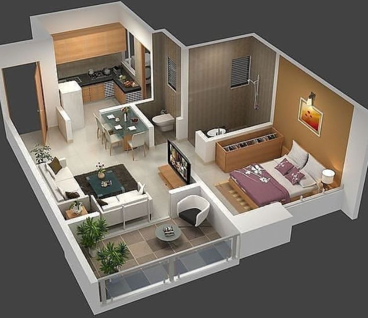 Open-plan menyatukan dapur dan ruang keluarga; arus gerak halus, interaksi hangat, cahaya mengalir. Partisi geser, rak terbuka, dan sofa-bed memberi privasi fleksibel tanpa memutus aliran udara