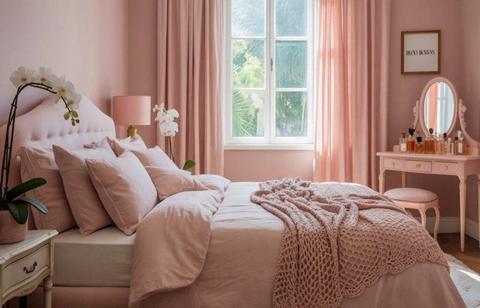 Inspirasi kamar tidur pink modern dengan blush netral, vintage elegan, dan desain minimalis estetik yang timeless.