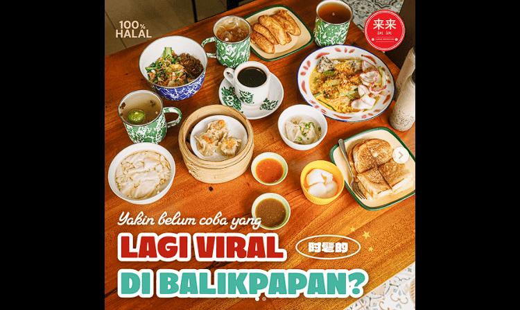 Suasana ramai pengunjung di Lai Lai Balikpapan dengan menu halal variatif seperti Hainan Chicken Rice, dimsum, dan roti panggang yang viral.