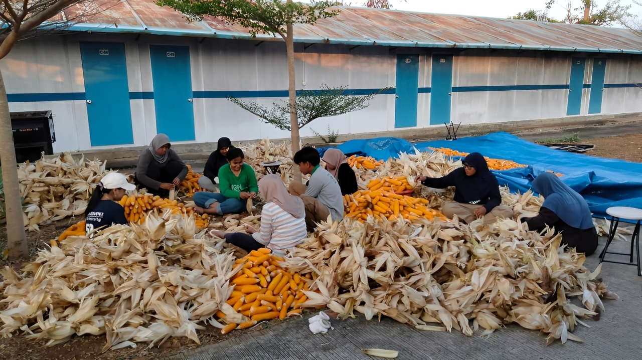 Petani Tuban sedang mengumpulkan limbah jagung sebelum dijual ke koperasi binaan PLN Nusantara Power untuk diolah jadi biomassa co-firing PLTU.