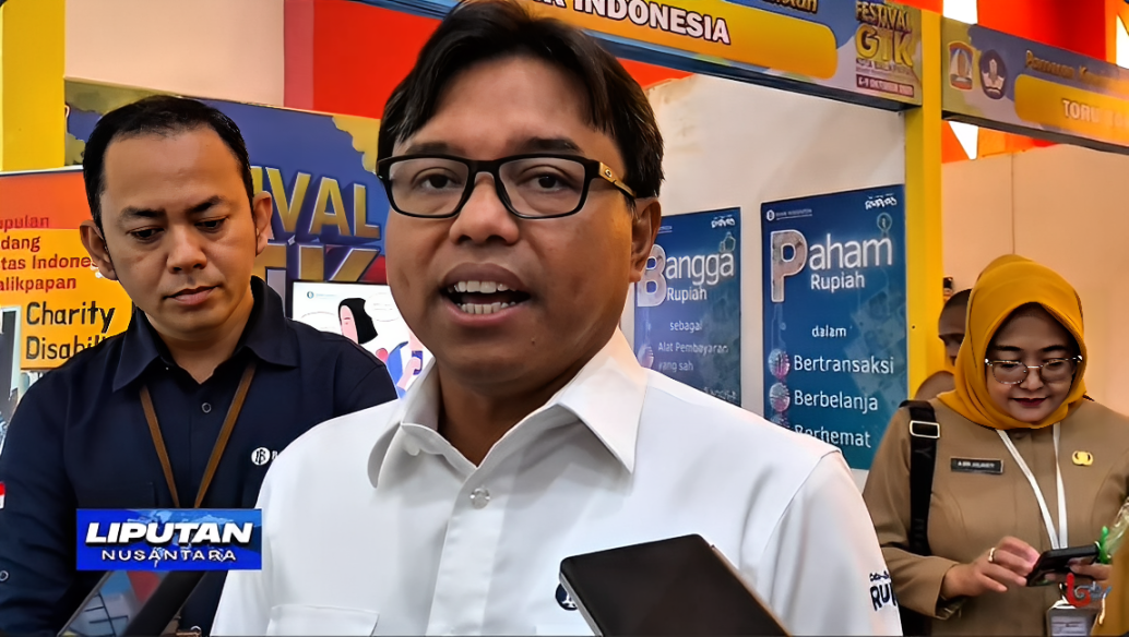 Kepala Perwakilan BI Balikpapan, Robi Ariadi, saat menyampaikan harapan usai kegiatan Festival GTK 2025 di Gedung Kesenian Balikpapan, Senin (6 Oktober 2025).
