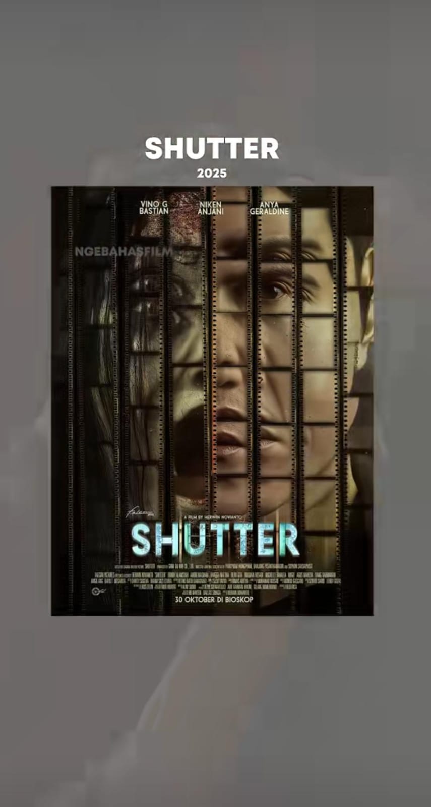 Poster film Shutter versi Indonesia, remake horor Thailand legendaris dengan nuansa lokal khas Falcon Pictures yang siap bikin bulu kuduk berdiri!