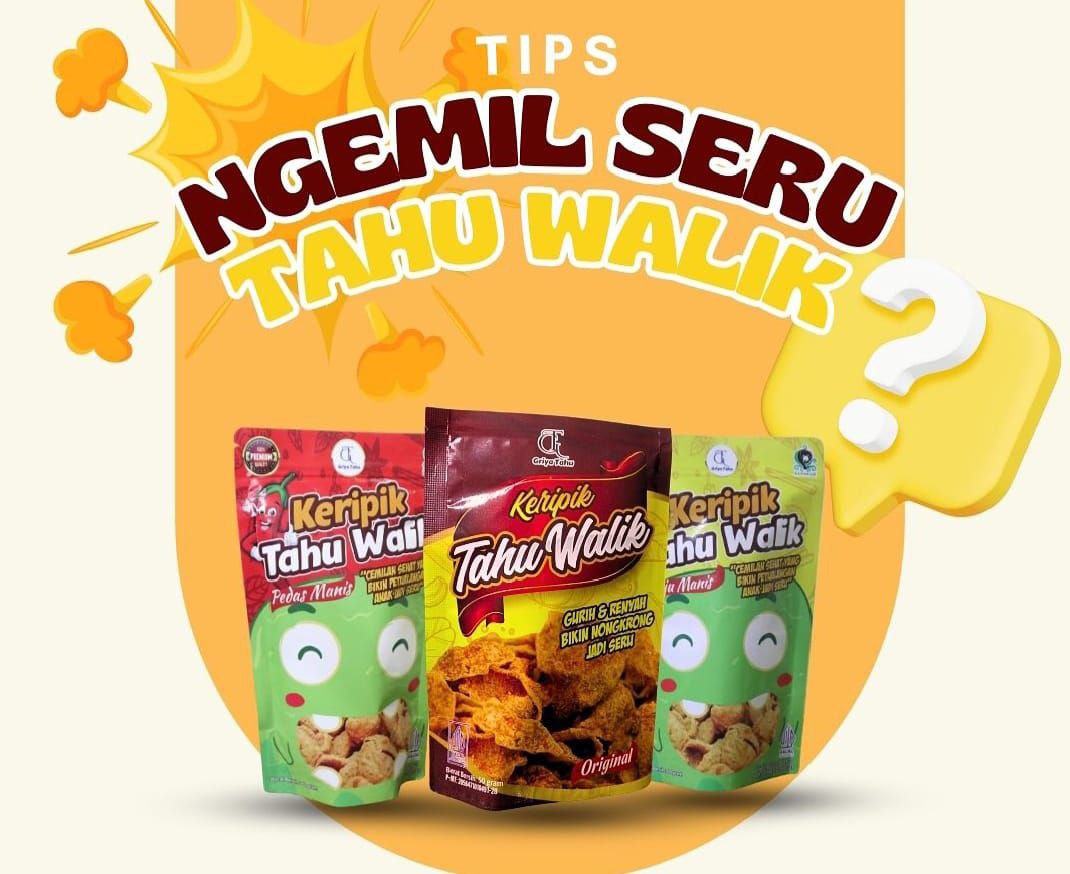 Keripik tahu walik renyah berbagai rasa khas Griya Tahu Balikpapan tersaji dalam kemasan menarik &mdash; camilan gurih favorit warga Kota Minyak.