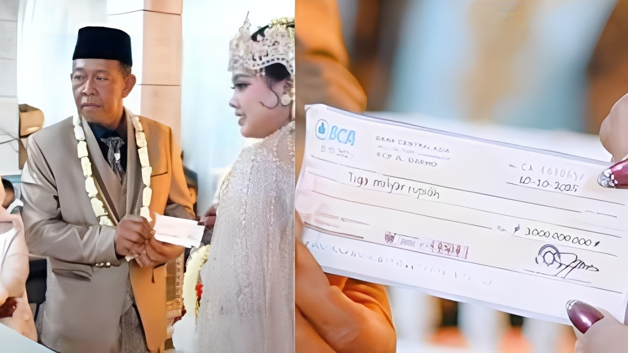 Foto Kakek Tarman dan Shela Arika saat akad nikah &mdash; momen viral mahar Rp3 miliar yang kini jadi sorotan publik.