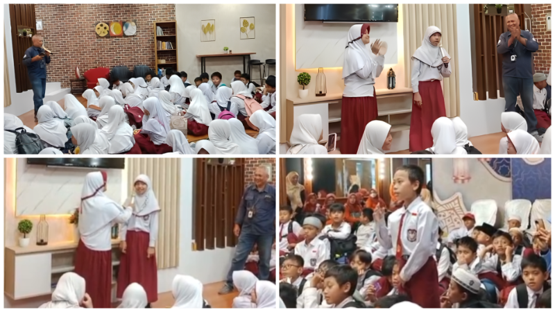 Siswa MI Sentra Cendikia Muslim Balikpapan belajar dunia penyiaran di Balikpapan TV dengan penuh semangat dan tawa ceria.