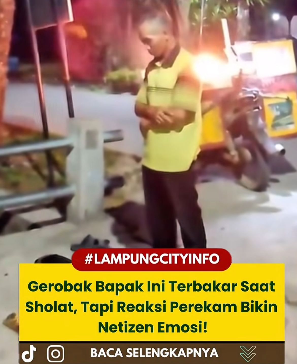 Gerobak terbakar di tepi jalan &mdash; visual dramatis yang menggambarkan  empati, dan pelajaran hidup.