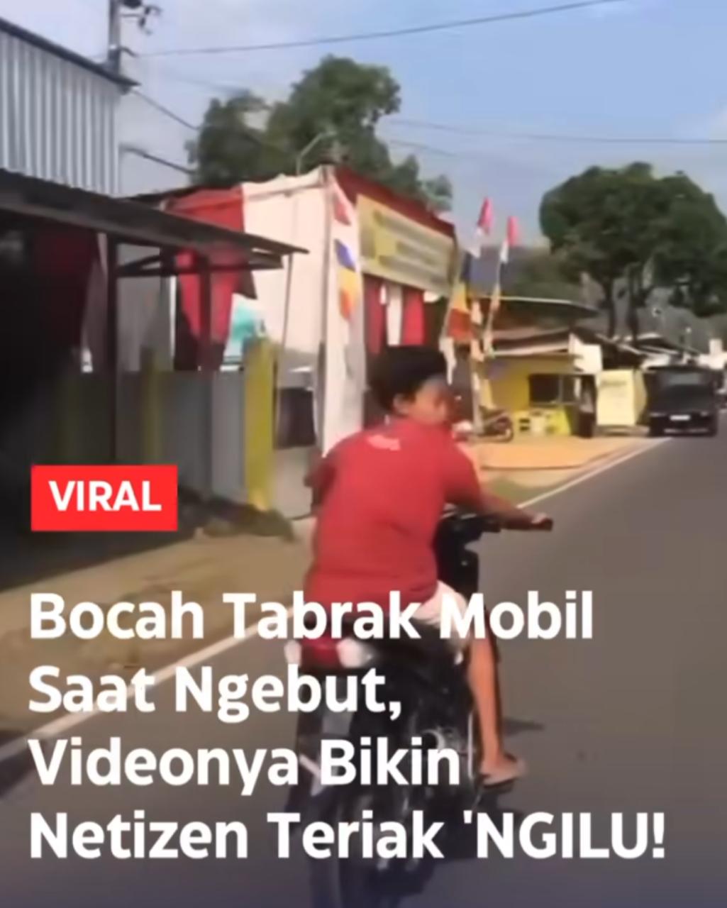 Gambar bocah menabrak mobil di kawasan perumahan &mdash; visual pengingat pentingnya tanggung jawab berkendara.