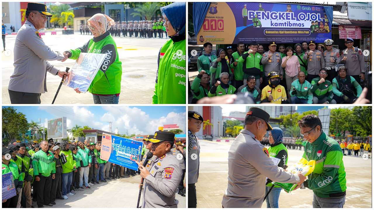 Dukungan Pemerintah Kota Balikpapan dan Polda Kaltim kepada para pengemudi ojek online dalam program Ojol Kamtibmas, Selasa (28 Oktober 2025).