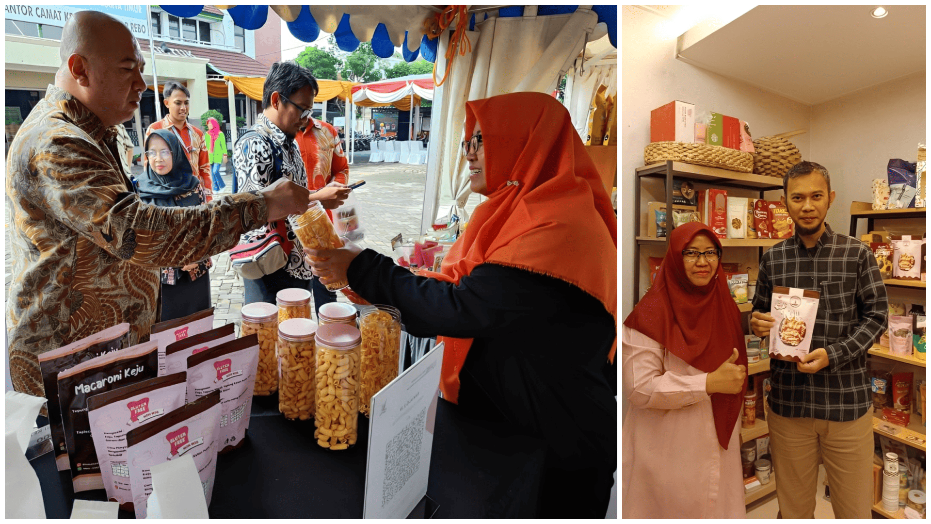 Pemilik usaha kue kering Bakulis bersama para pelanggan.