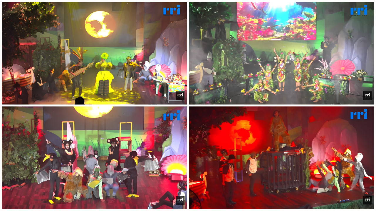 Sejumlah adegan dalam drama musikal kolosal Ranam Banua yang dipentaskan di Gedung Rinjani Asnawi, UPTD Taman Budaya Kaltim, Samarinda, Rabu (5 November 2025).