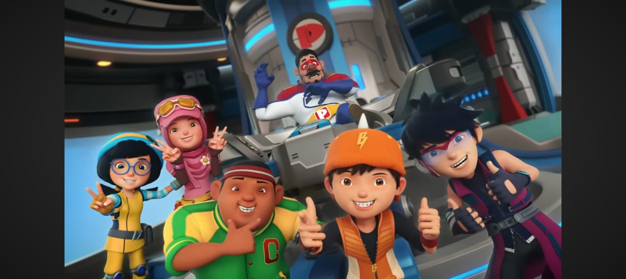 Boboiboy Sopan memancarkan cahaya lembut di langit Planet Baraju &mdash; simbol kekuatan damai yang menyatukan dua dunia.