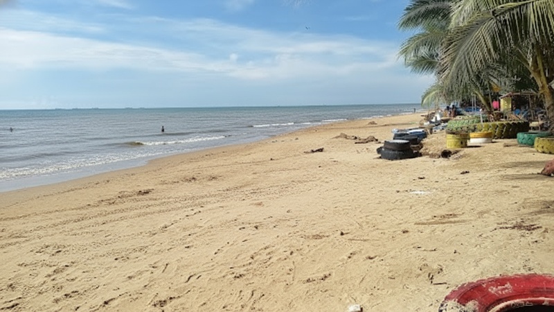 Pemandangan rindang Pantai Cemara Balikpapan Timur &mdash; deretan pohon cemara, pasir putih, dan suasana senja yang menenangkan.
