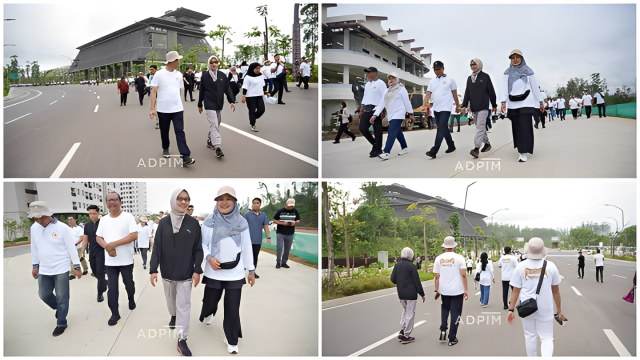 Peserta berjalan santai saat mengikuti Jalan Sehat Nusantara di IKN, Selasa (11 November 2025).