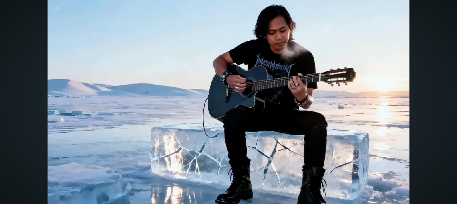 &ldquo;Lagu Seroja versi Harmony Metal &ndash; perpaduan visual bunga teratai dan gitar metal untuk atmosfer epik.&rdquo;