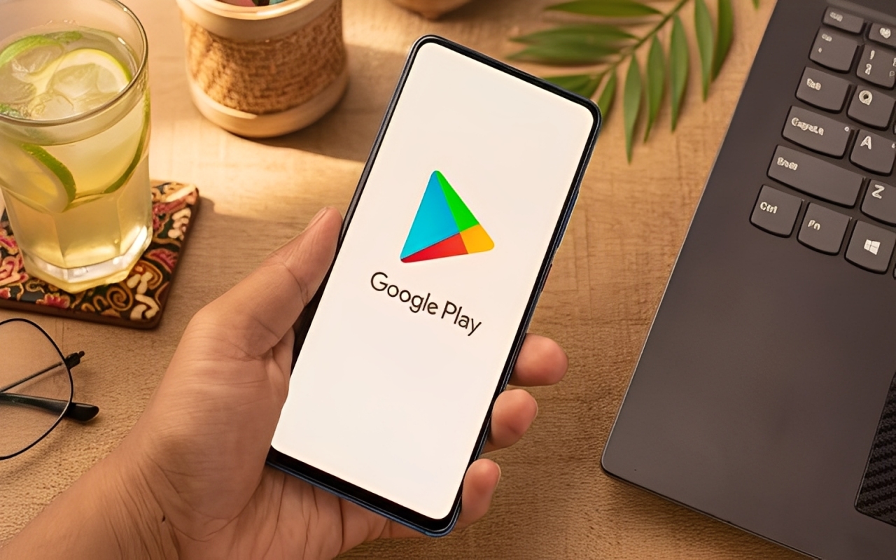 Ilustrasi tampilan Google Play Store di layar ponsel.