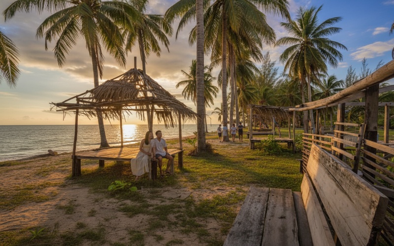 Pantai Tanjung Selor &ndash; pemandangan laut tenang dengan sunset memukau sebagai visual utama.
