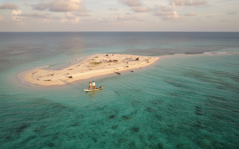 Panorama Pulau Gusung dengan laut jernih dan biota laut terlihat jelas&mdash;visual yang memikat mata sejak pandangan pertama.