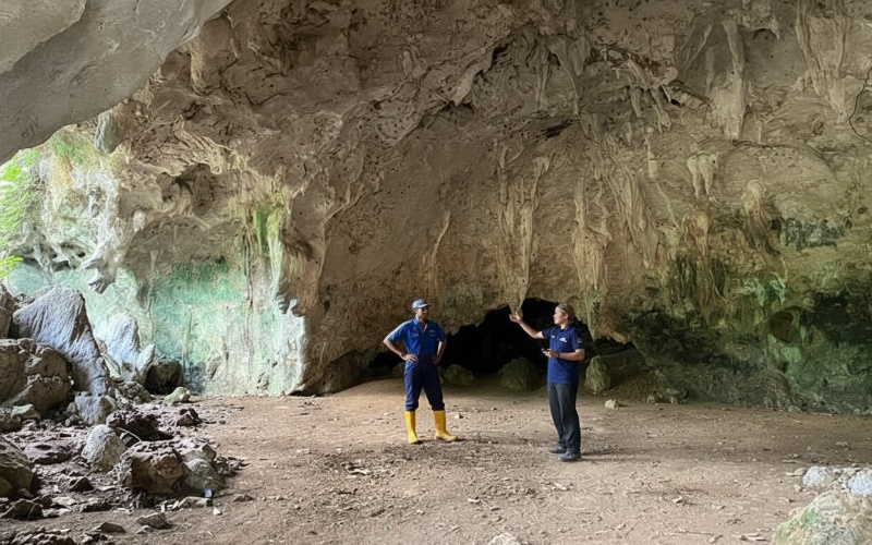 Panorama Gua Tapak Raja dengan cahaya alami menembus celah bebatuan&mdash;visual yang memikat dan mengundang rasa ingin tahu.