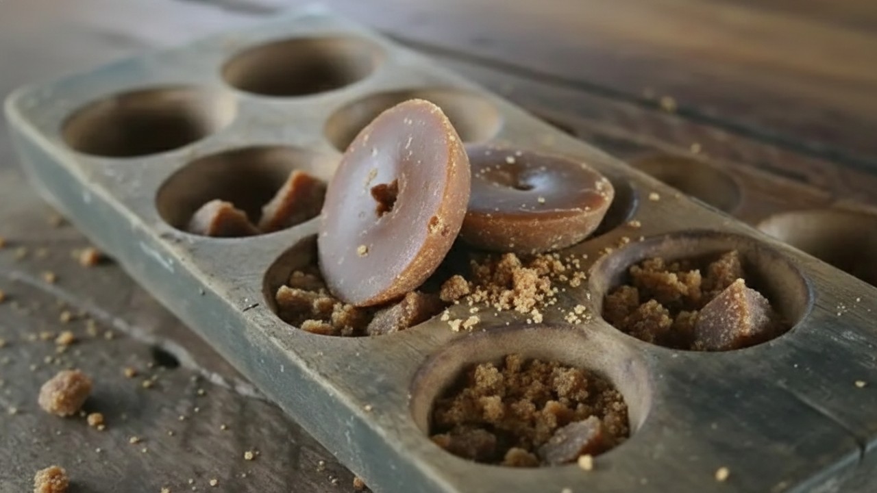 Gula Jengkol khas PPU &ndash; tekstur cokelat karamel dengan visual tradisional yang mengundang selera.