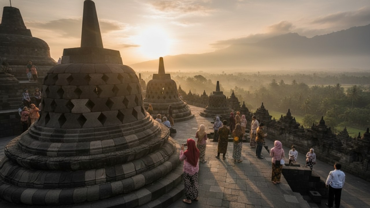 Candi Borobudur indah saat matahari terbit