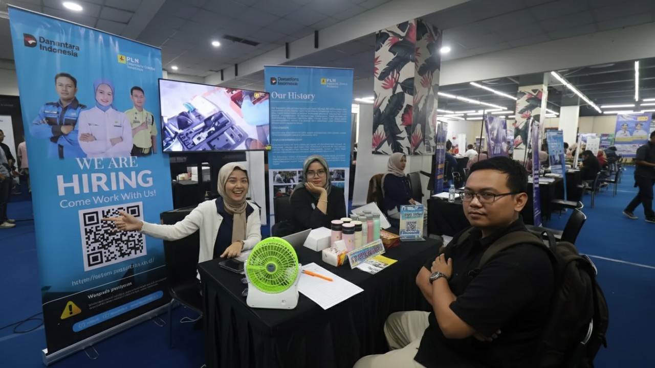 Ribuan pencaker memadati JMF 2025 BTC, area booth perusahaan.
