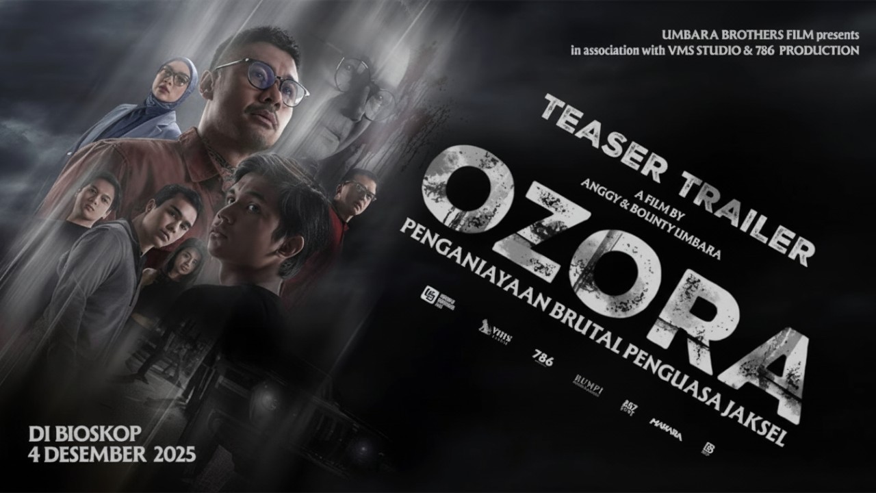 Poster film Ozora dengan nuansa kriminal dramatis dan visual konflik kekuasaan yang memancing rasa ingin tahu.