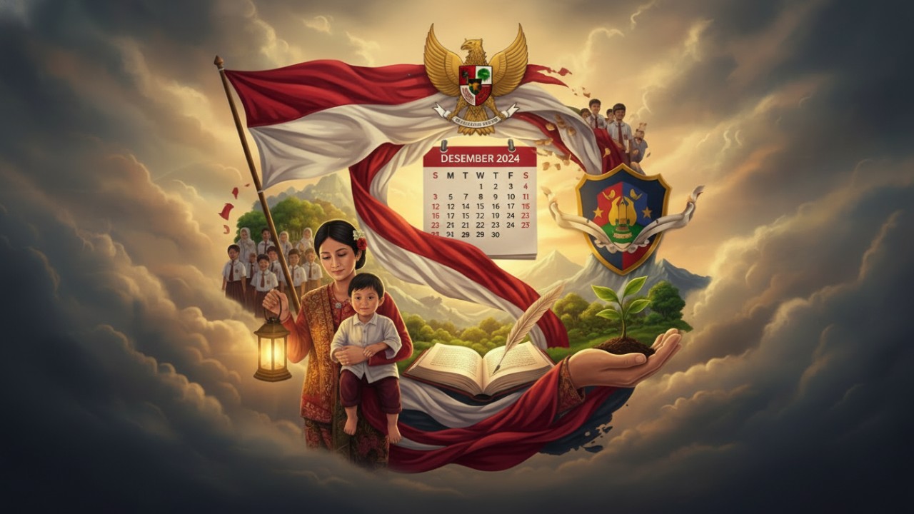 Ilustrasi kalender Desember berisi Peringatan Hari Nasional